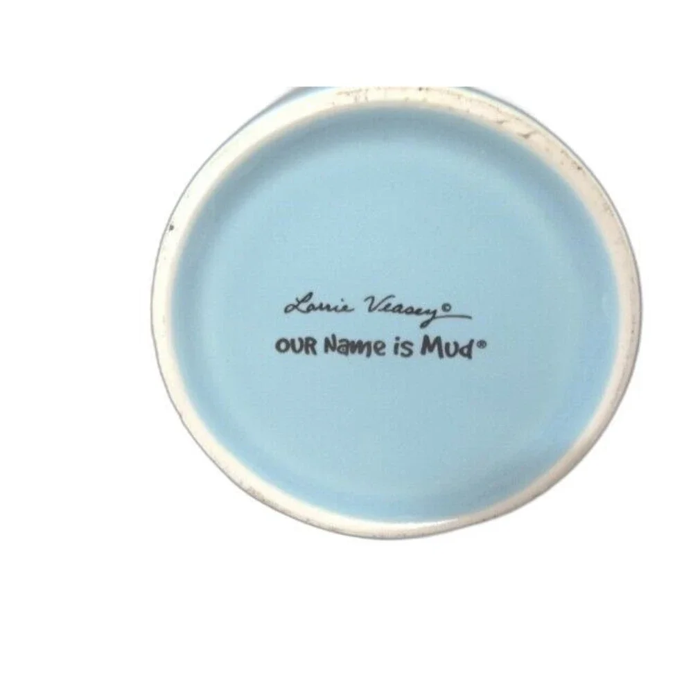 Our Name is Mud PASS THE BUCKET Pay it Forward Blue Ceramic Bowl Wood Handle